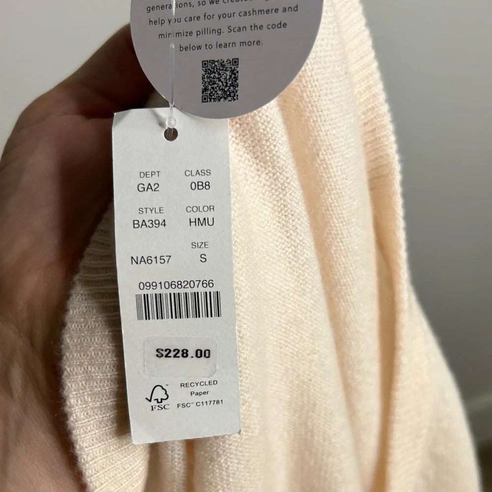 NWT J. Crew 100% Cashmere V - Neck Heathered Blush Oversized Sweater